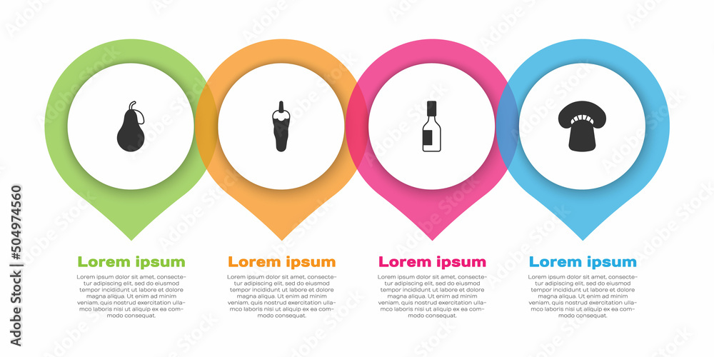 梨、辣椒、塔巴斯科酱和蘑菇。商业信息图模板。矢量