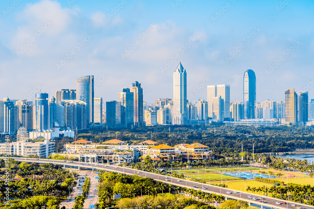 High-angle architectural scenery of Haikou International Trade CBD, Hainan, China