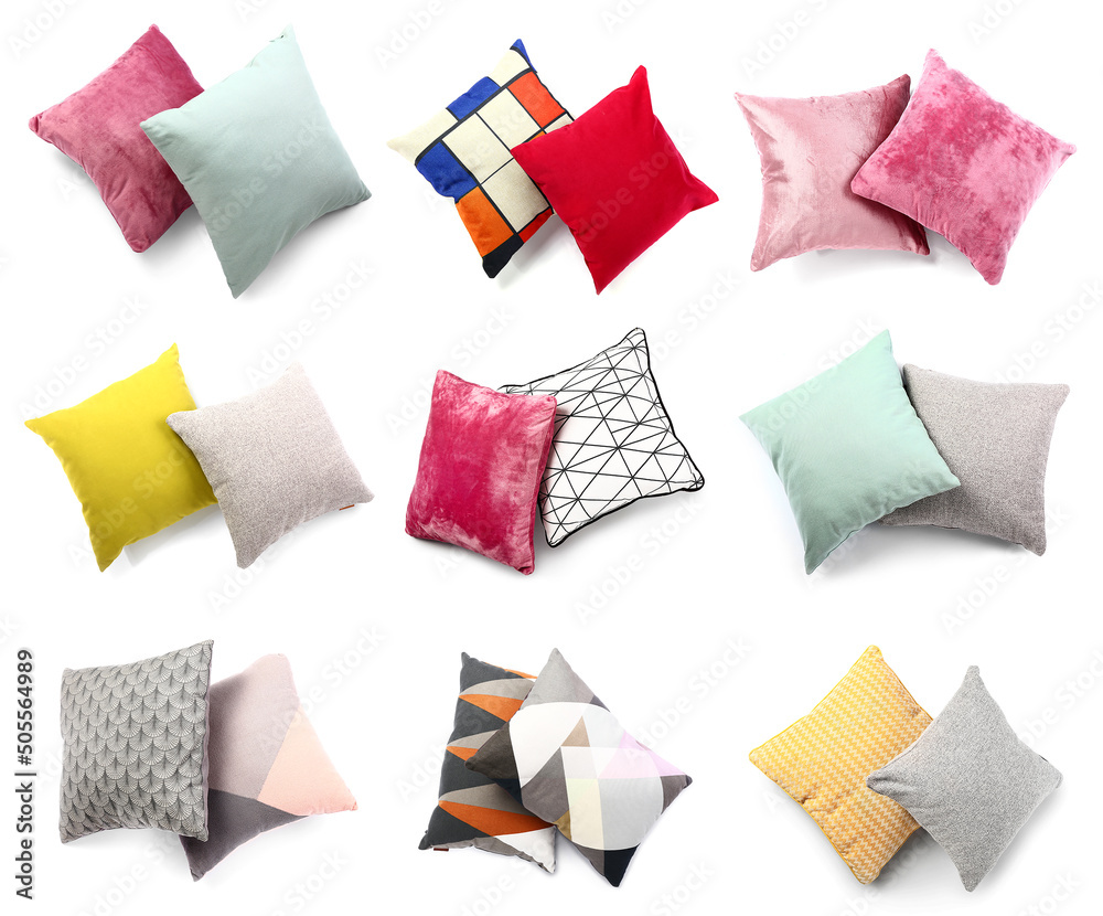 Set of soft pillows isolated on white