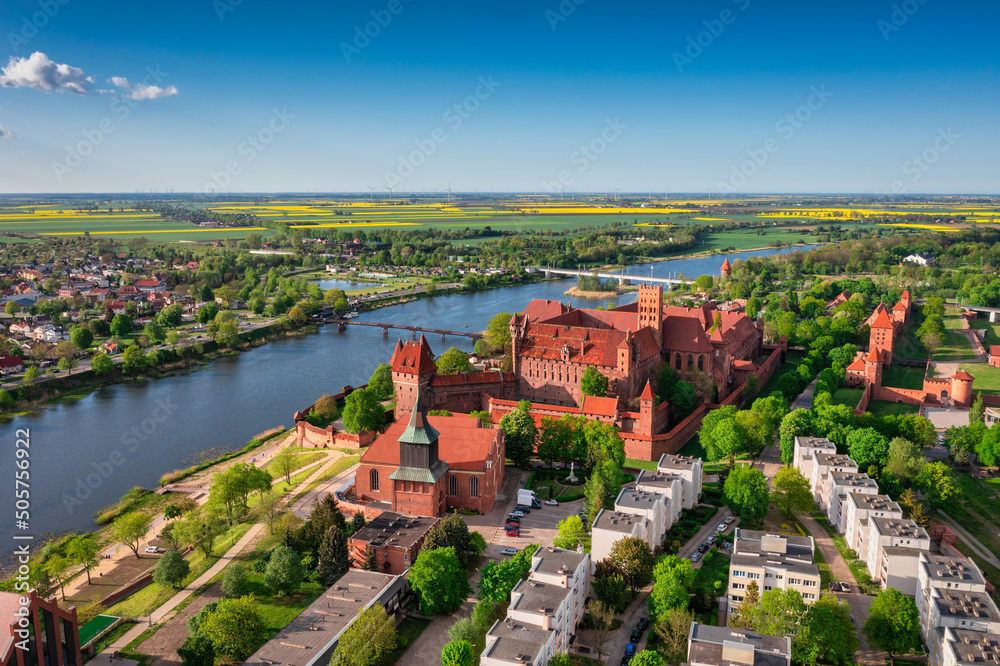 The Castle of the Teutonic Order in Malbork by the Nogat river. Poland