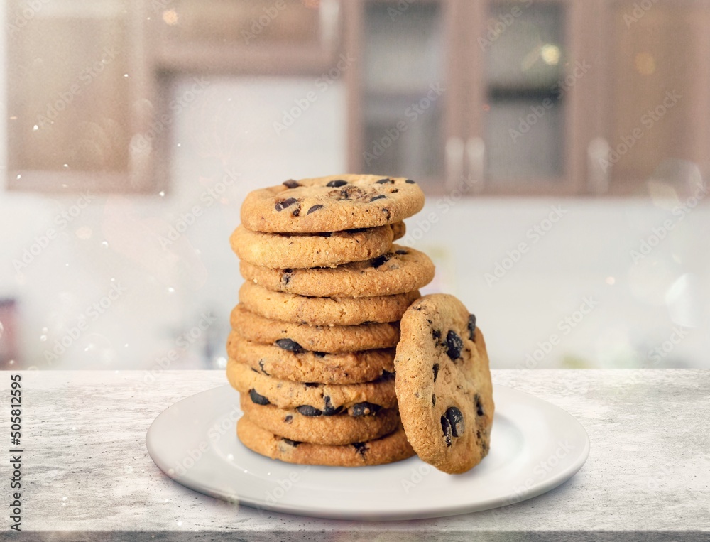 Stack of the Butter biscuits. Sweet cookies on plate.