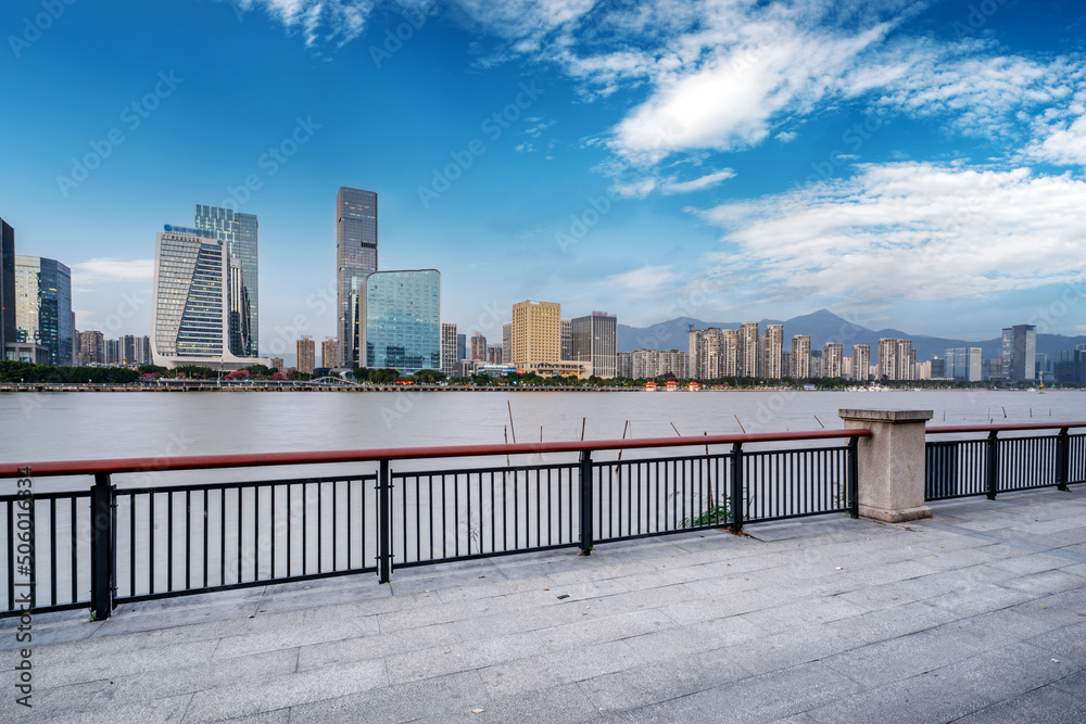 China Fuzhou city buildings street scene