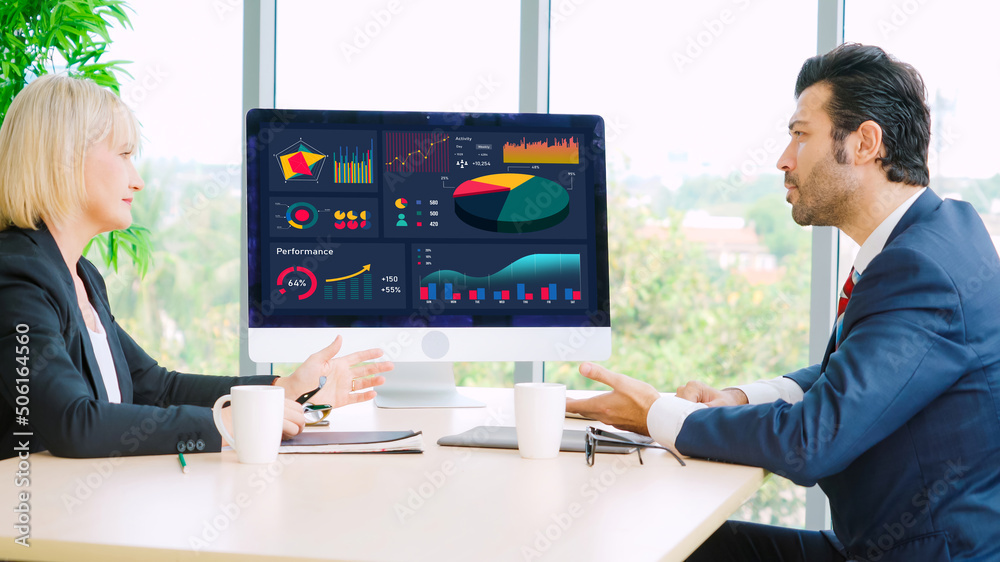 Business data dashboard analysis by ingenious computer software . Investment application display bus