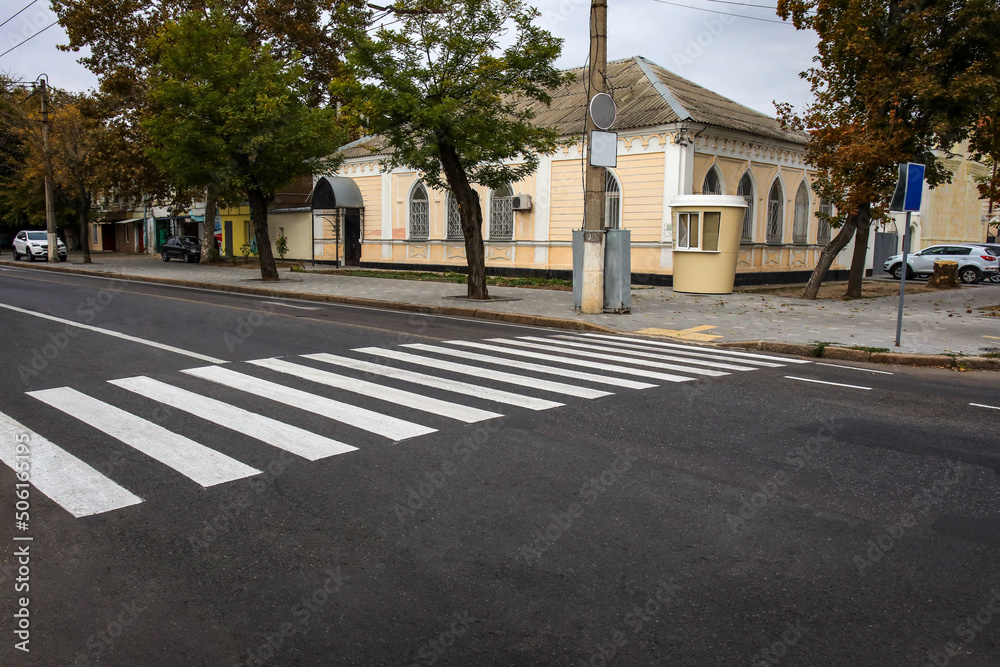 City street with zebra crossing on road