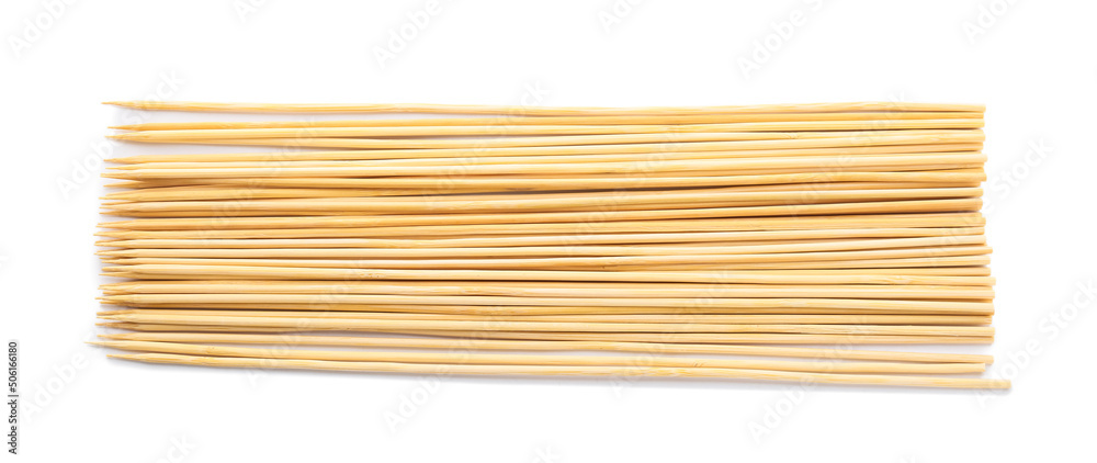 Wooden skewers on white background