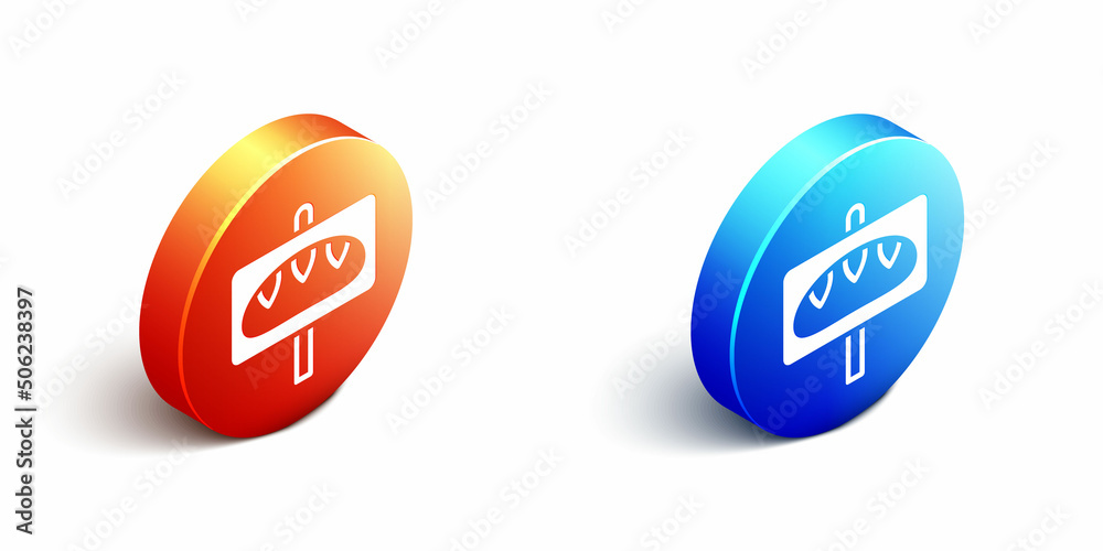 Isometric Donation food icon isolated on white background. Orange and blue circle button. Vector