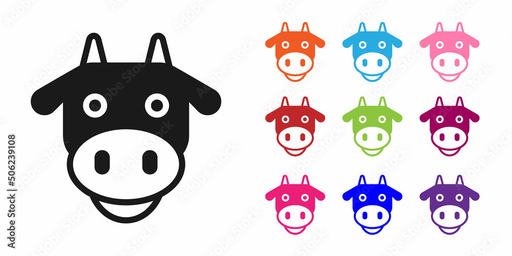 Black Cow head icon isolated on white background. Set icons colorful. Vector