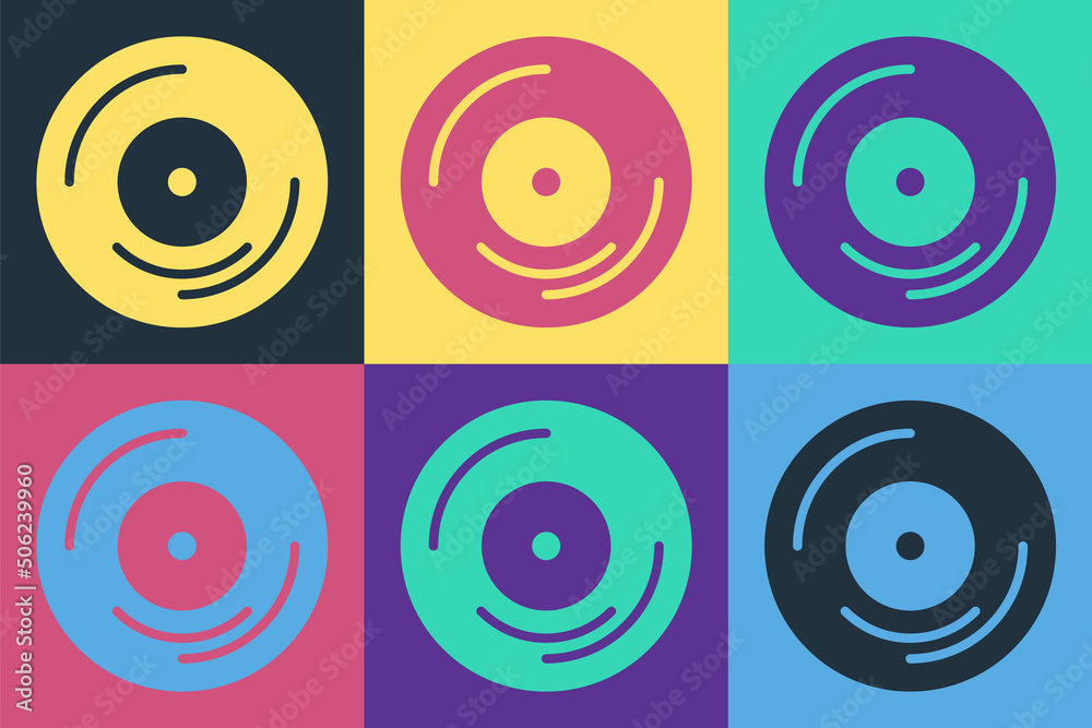 Pop art Vinyl disk icon isolated on color background. Vector