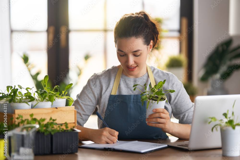 Woman caring for plants