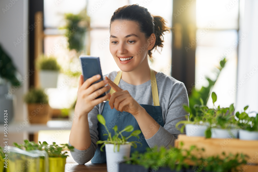 Woman caring for plants