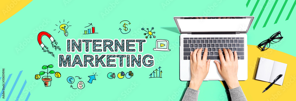 Internet marketing with person using a laptop computer