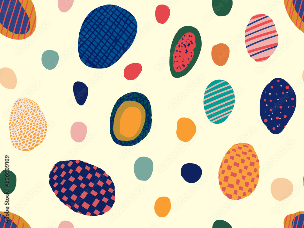 Modern colorful hand drawn trendy abstract pattern with various circles. Seamless pattern. Vector