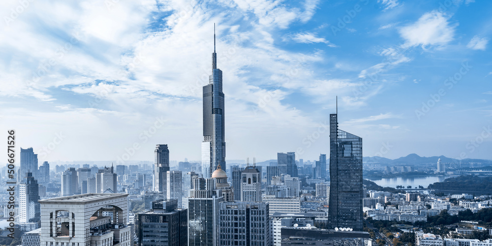 Scenery of Zifeng Tower and city skyline in Nanjing, Jiangsu, China