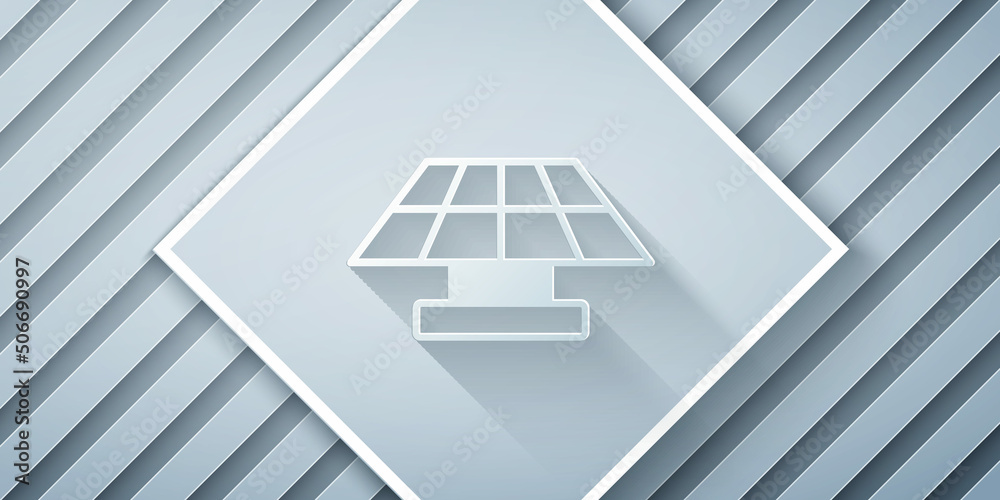 Paper cut Solar energy panel icon isolated on grey background. Paper art style. Vector