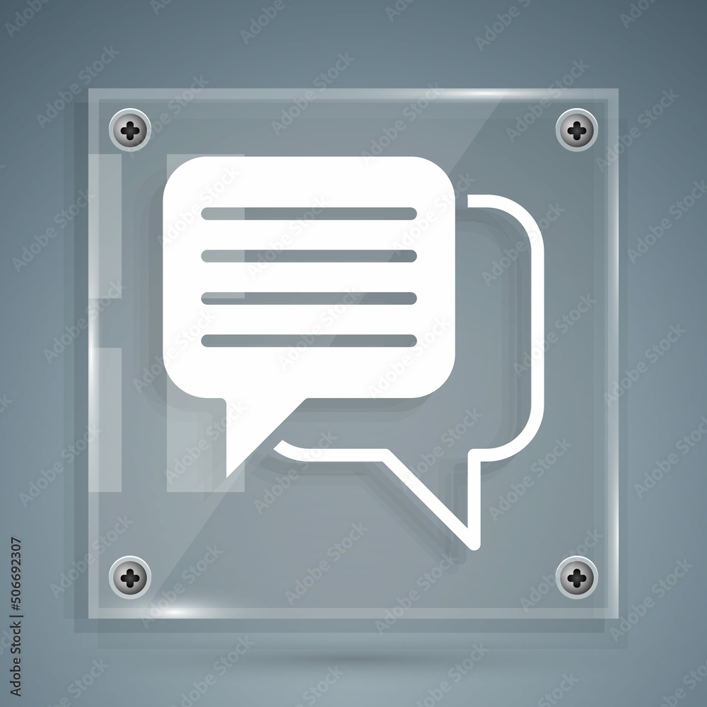 White Speech bubble chat icon isolated on grey background. Message icon. Communication or comment ch