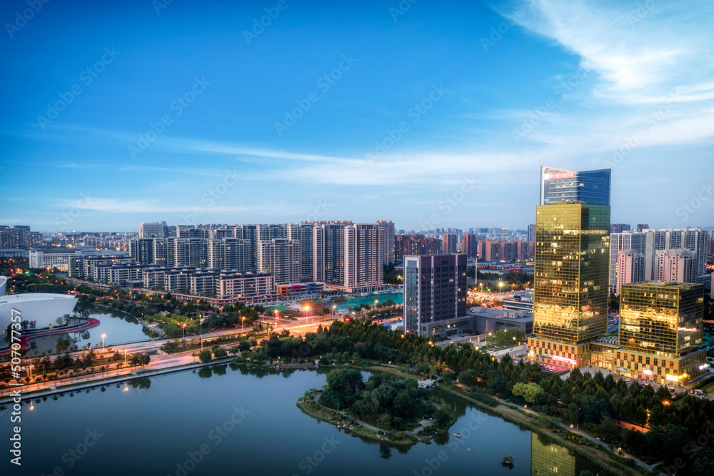 中国淄博现代城市建筑景观夜景