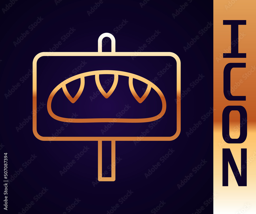 Gold line Donation food icon isolated on black background. Vector