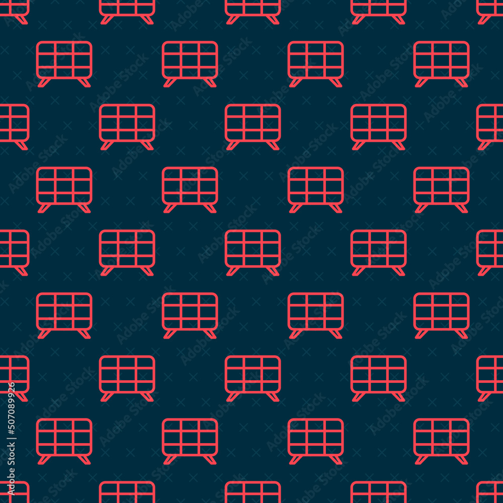 Red line Solar energy panel icon isolated seamless pattern on black background. Vector