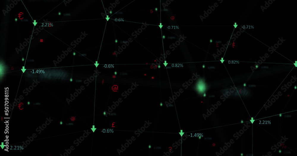 Image of data processing and arrows on black background