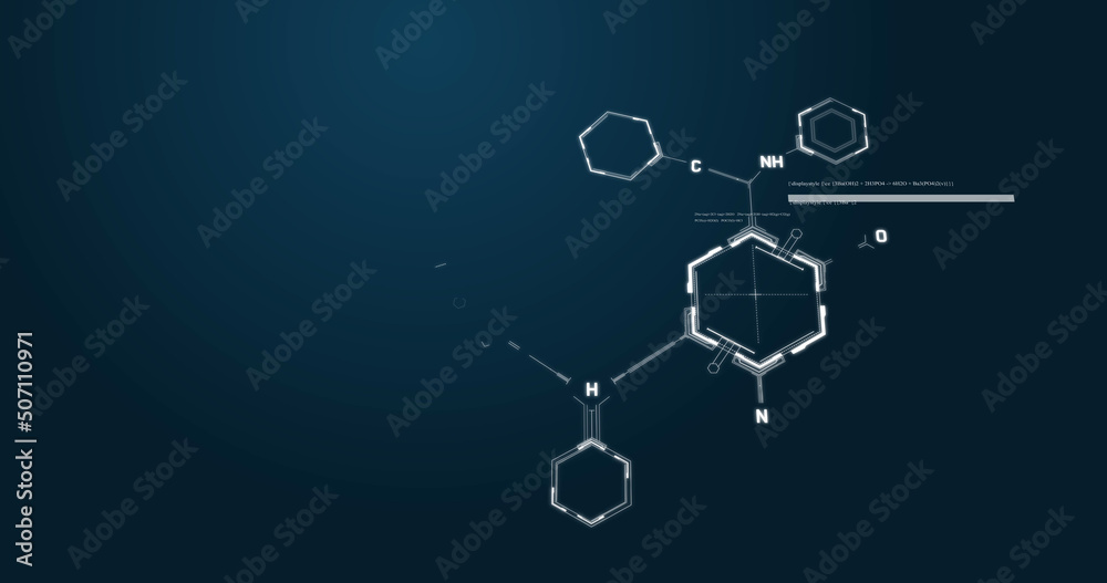 化学式结构在蓝色背景上移动的图像