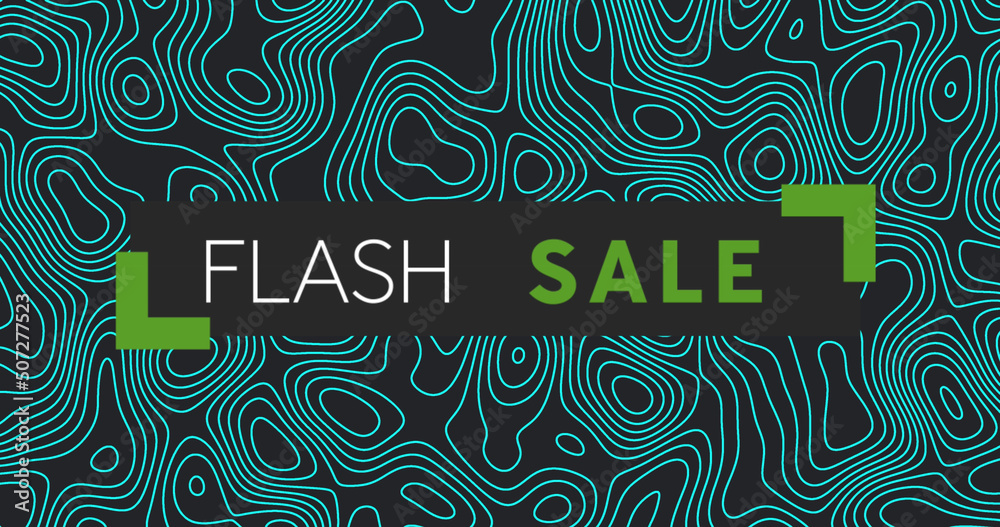 Image of flash sale over black background with green waves