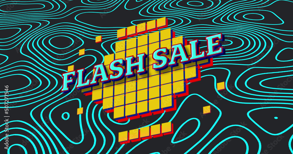 Image of flash sale over black background with green waves