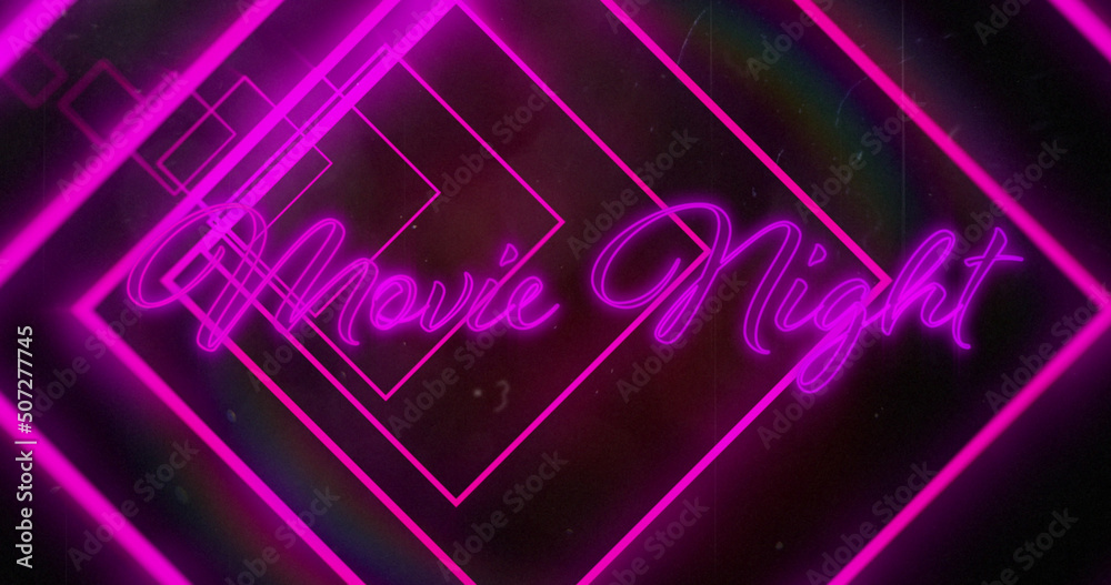 Image of movie nights and neon lines on black background