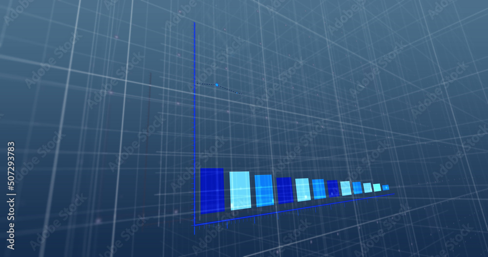 Image of financial data processing over blue background