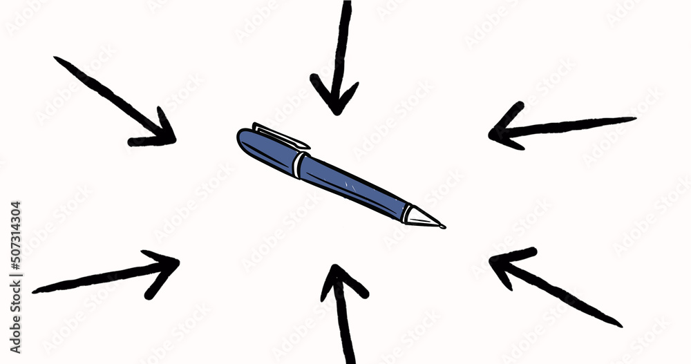 Image of arrows and pen on white background