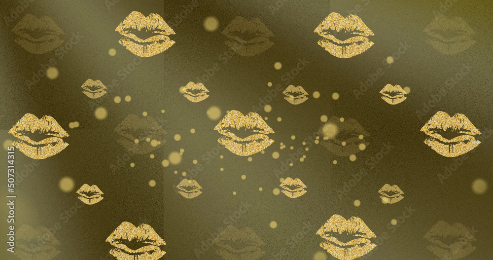 Image of lips over yellow background with dots and lines