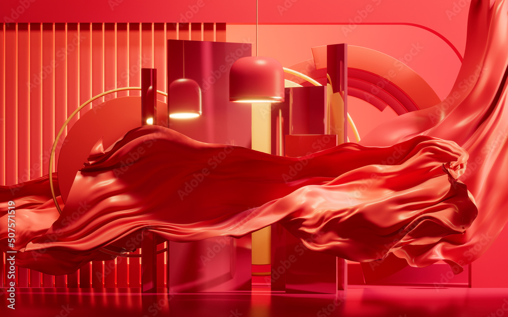 Flowing wave cloth, 3d rendering.