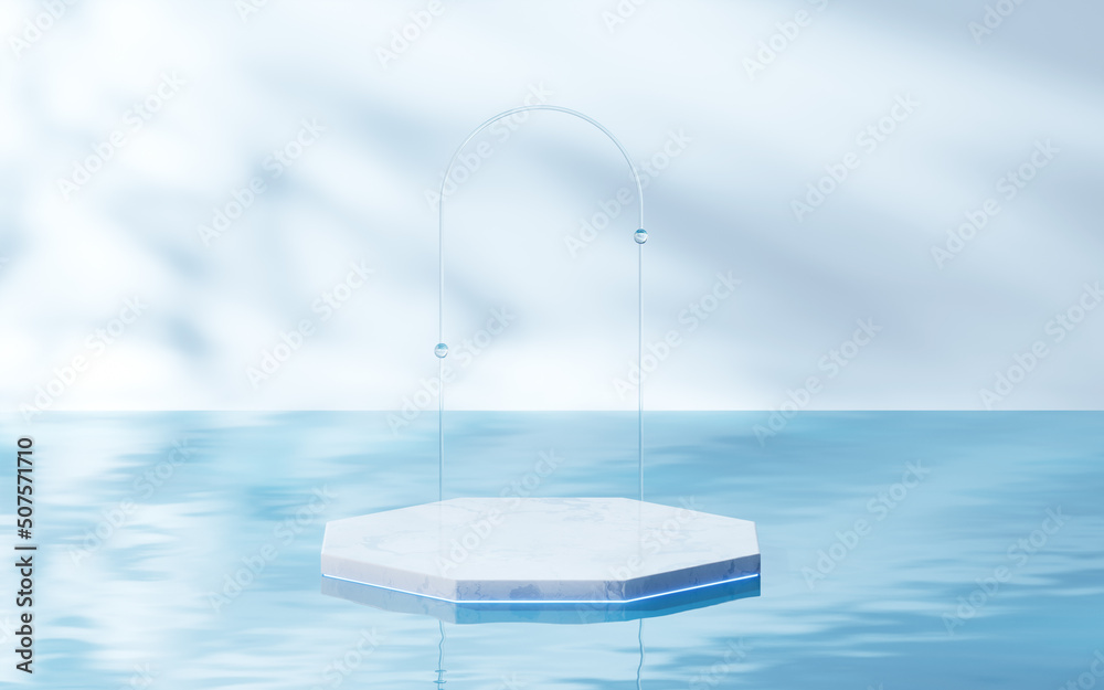 3D stage on the water surface, 3d rendering.