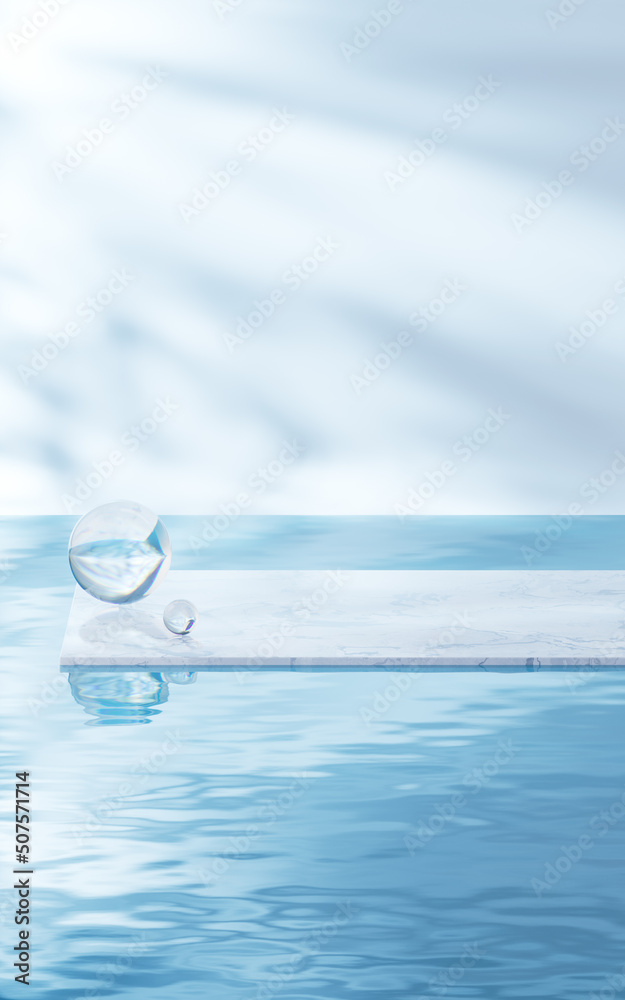 3D stage on the water surface, 3d rendering.