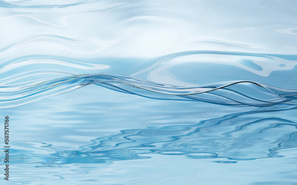 Flowing transparent cloth on water surface, 3d rendering.