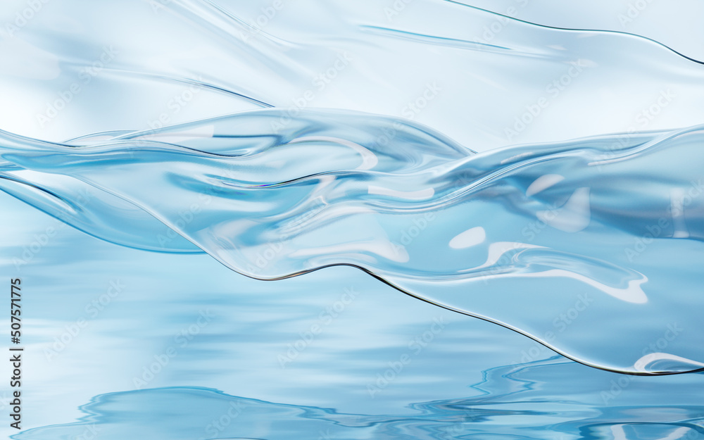 Flowing transparent cloth on water surface, 3d rendering.