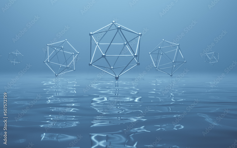 Structure lines with water surface, 3d rendering.