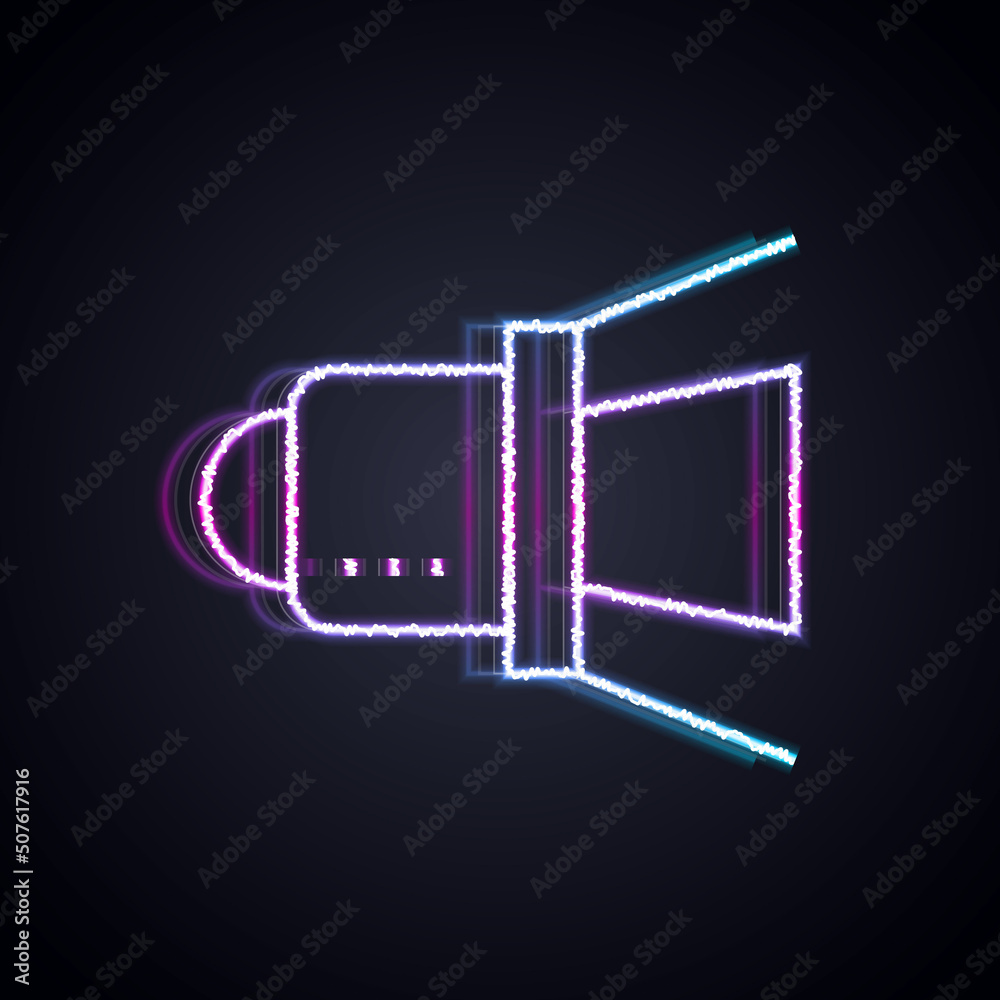 Glowing neon line Movie spotlight icon isolated on black background. Light Effect. Scene, Studio, Sh