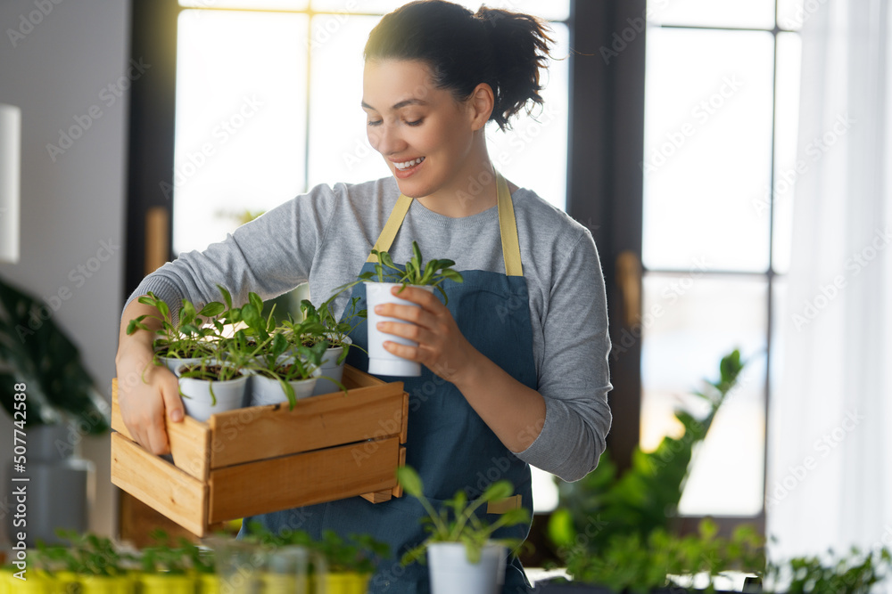 Woman caring for plants