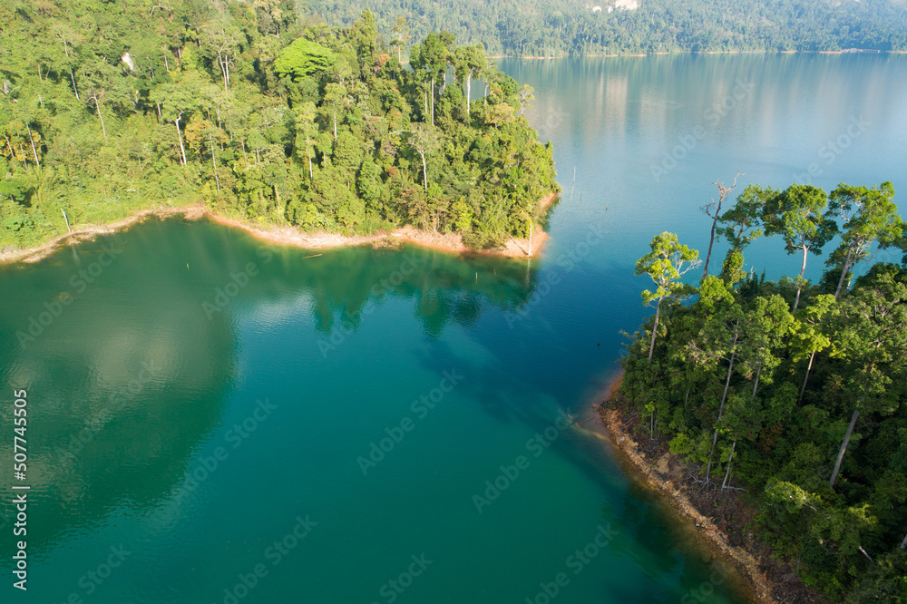 Aerial drone view of tropical Mountain peak in Thailand Beautiful archipelago islands Thailand Sceni