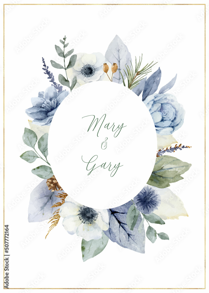 Watercolor vector hand painted wedding invitation card template.