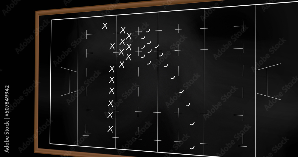 Image of football game plan on blackboard