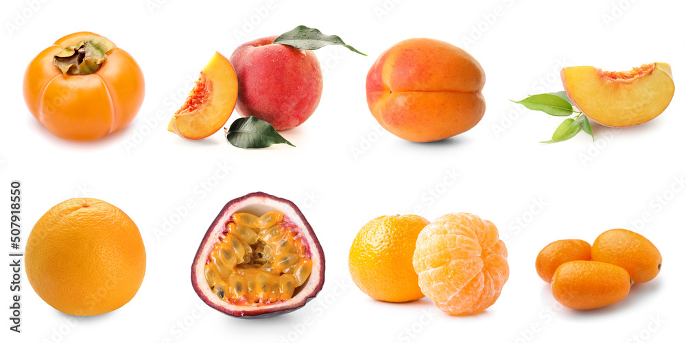 Set of different fruits isolated on white