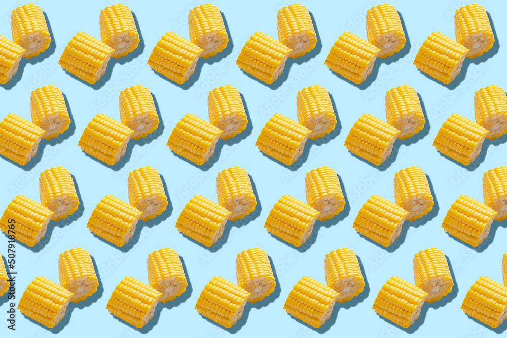 Fresh cut corn cob on white background