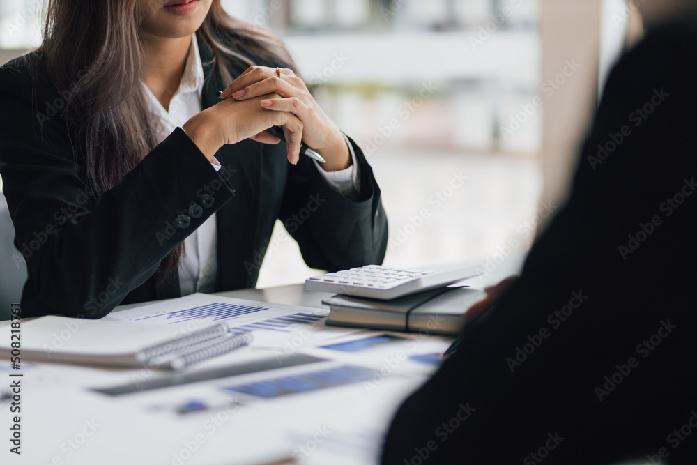 Businessmen meeting and discussing finances and job interviews.