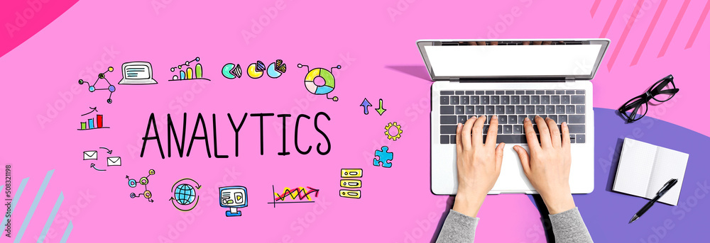 Analytics theme with person using a laptop computer