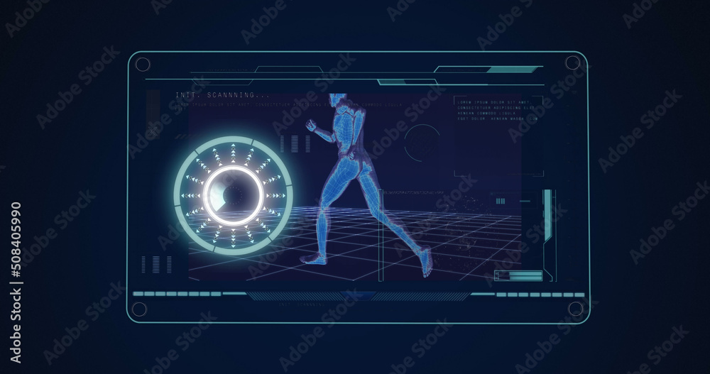 Image of man running with scope scanning and data processing