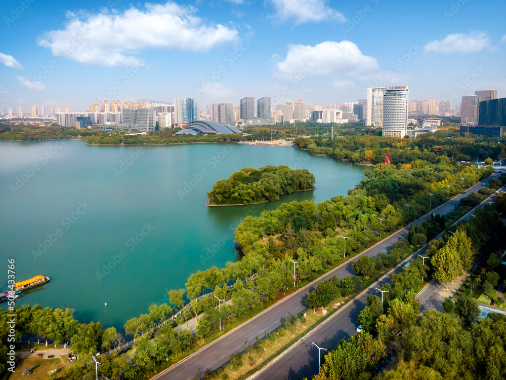 Aerial photography of modern architectural landscape of Hefei city, China