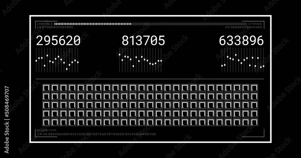 黑色背景下计算机屏幕上的数字变化和数据处理图像