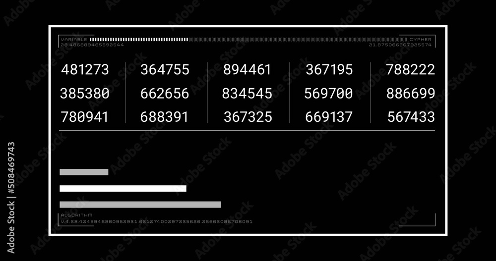 黑色背景下计算机屏幕上的数字变化和数据处理图像