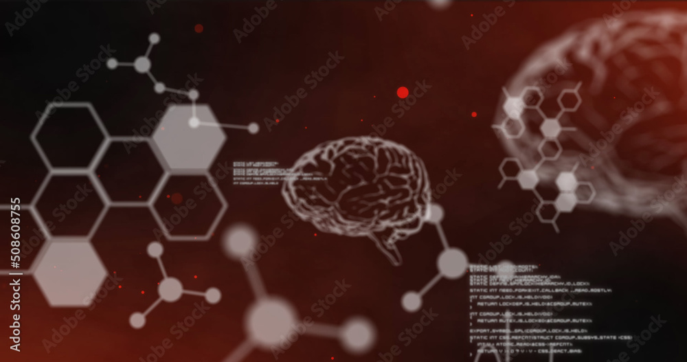 红色背景下数字大脑的数据处理图像